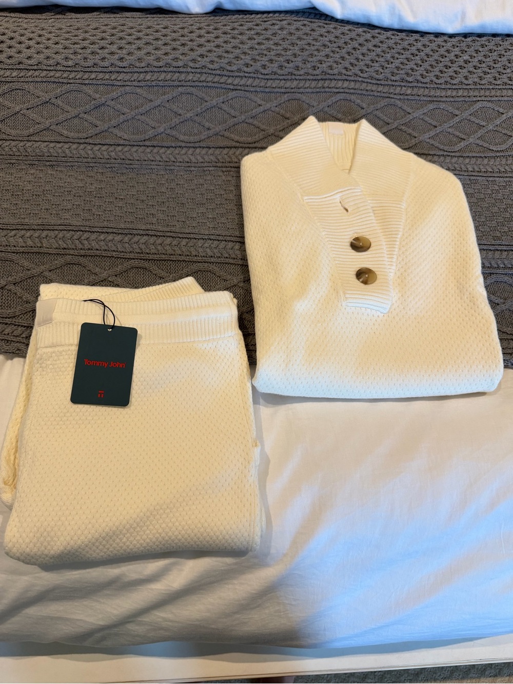 Tommy John women’s  Cream Zip‑Button Knit Sweater & Pants Set